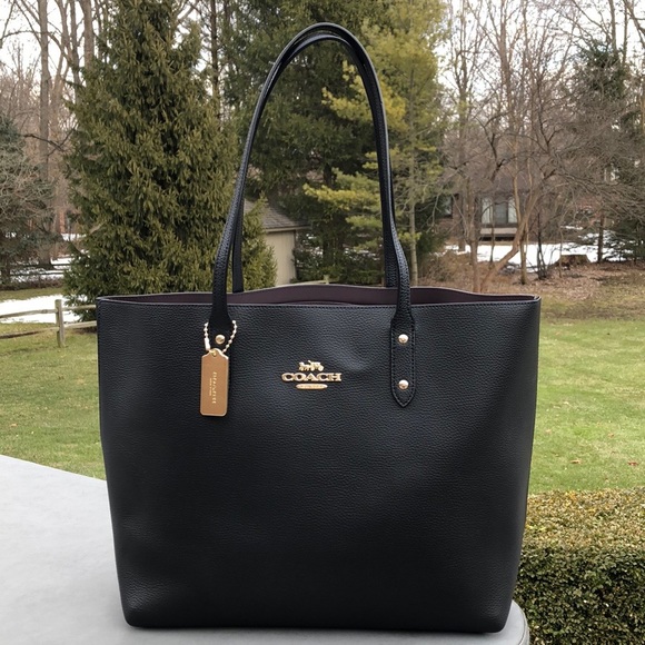 coach leather town tote
